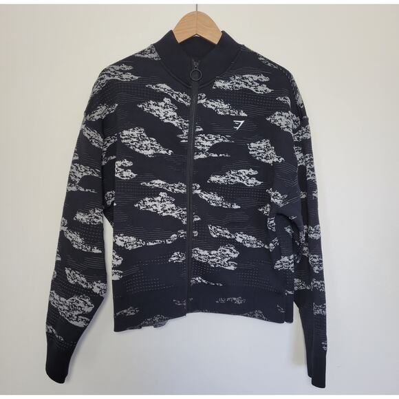 Gymshark Adapt Camo Seamless‎ Track Jacket Black Light Gray Womens Large - Picture 1 of 11